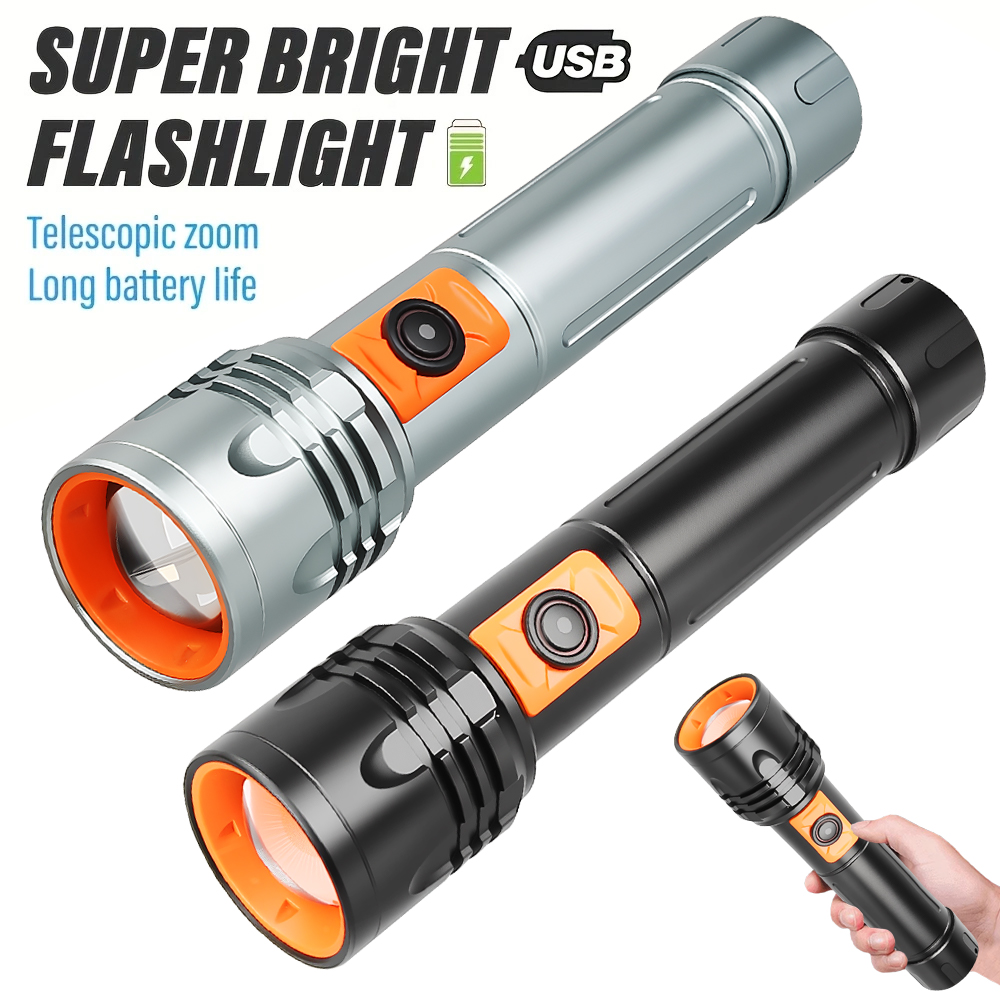 Outdoor Power Lights - Krachtige LED-zaklamp Oplaadbare USB-zaklamp met telescopische