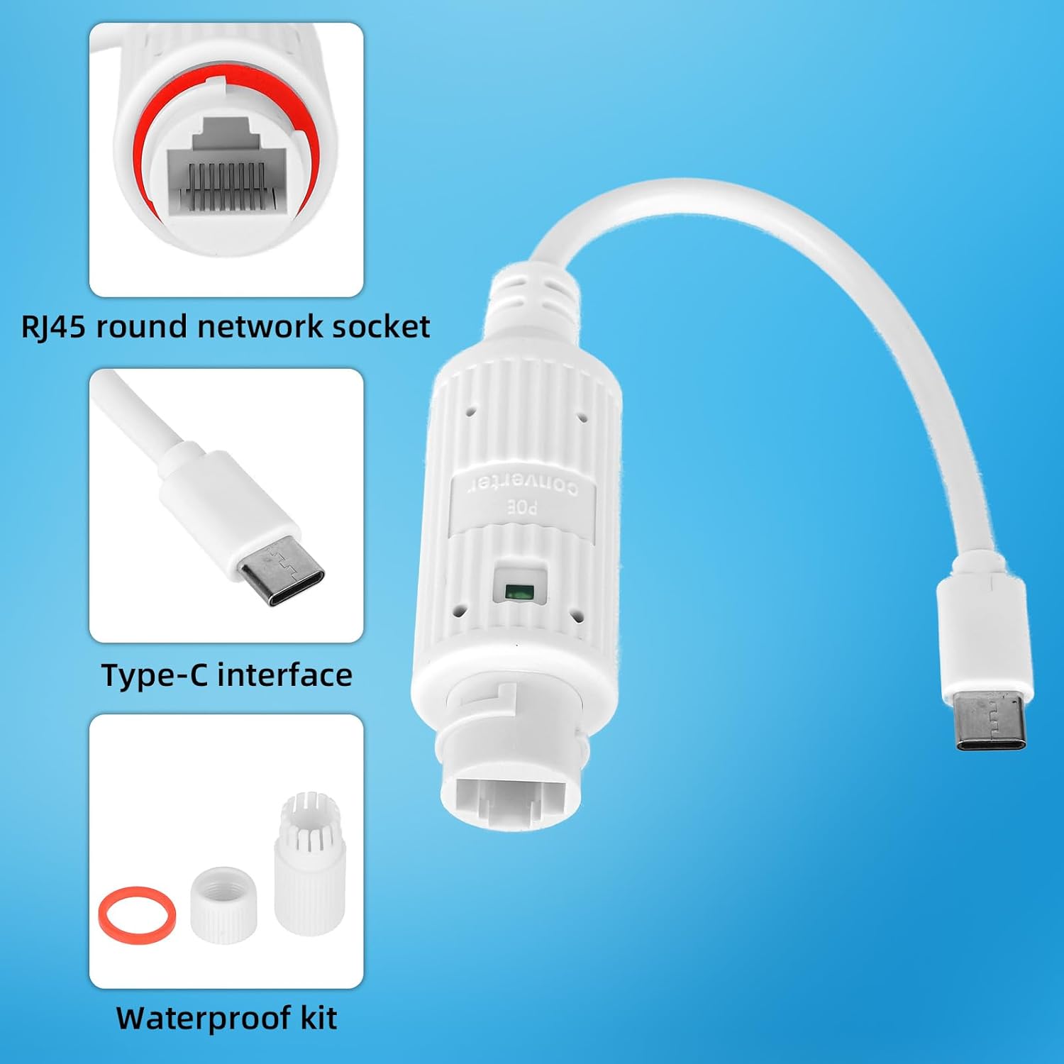 Outdoor Power Adapter Usb - POE naar USB-C stroomconverter, waterdichte buitenadapter,