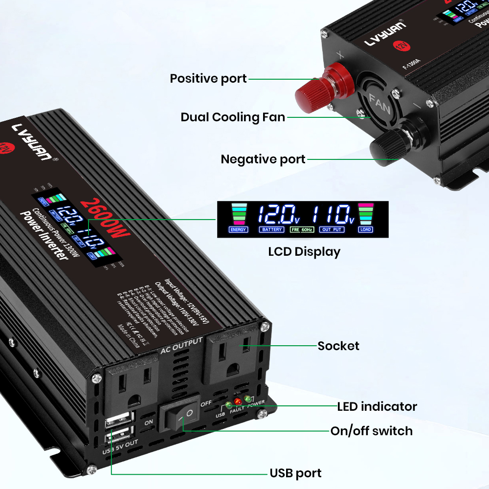 1500W 2000W 2600W Power Invert - Outdoor Power Adapter Usb recensie en prijs