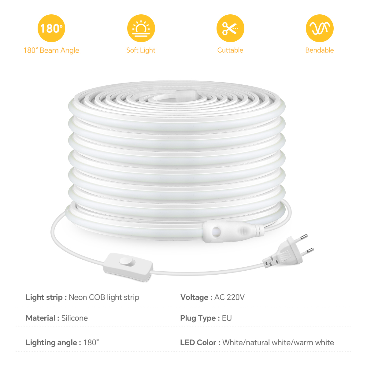 220V COB Led Strip Hoge Dichth - Outdoor Power Port recensie en prijs